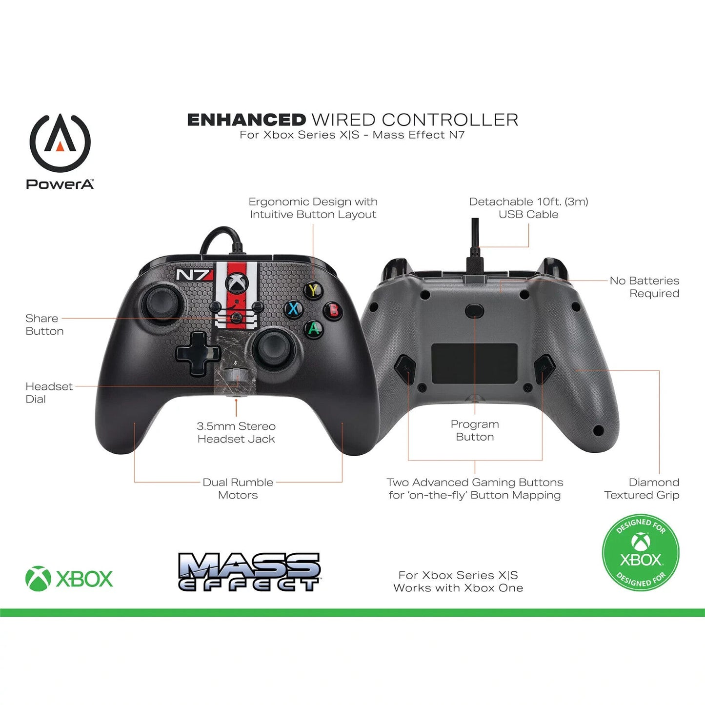Power A Enhanced Wired Controller Xbox Series X & S - Mass Effect N7 Brand New