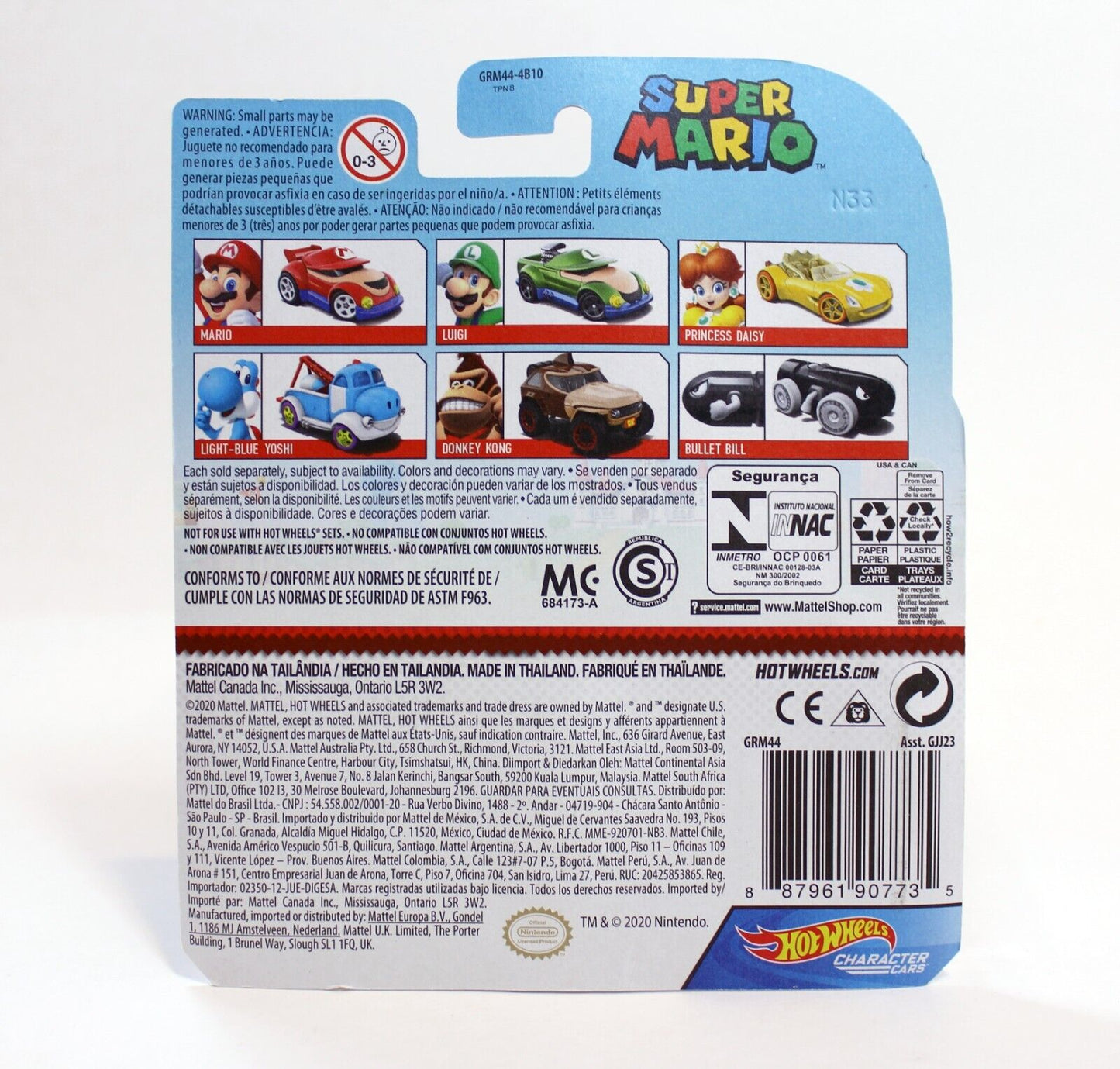 Hot Wheels Super Mario Donkey Kong, Luigi, Mario, Peach Character Cars
