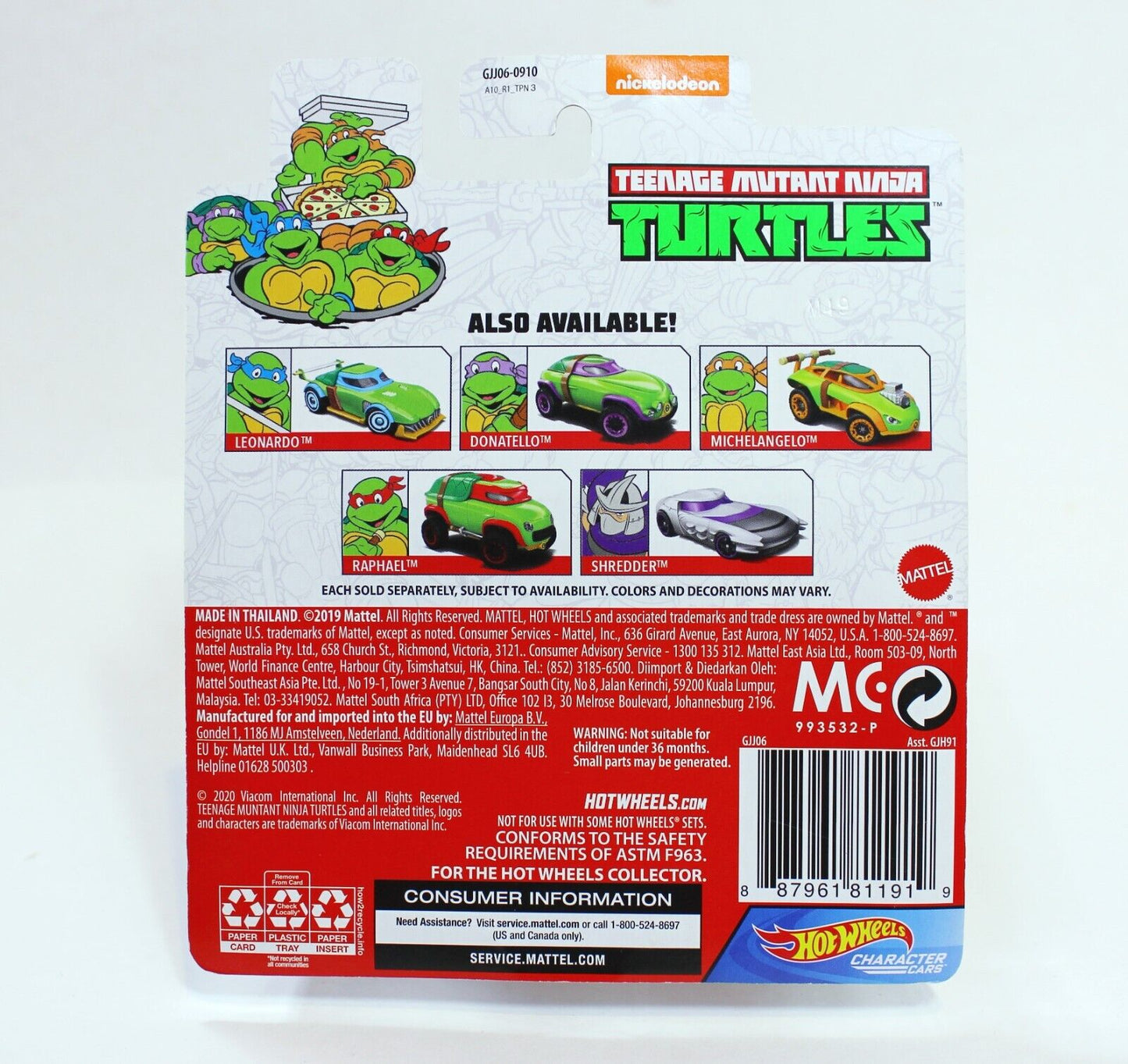 Hot Wheels TMNT Raphael, Leonardo Character Cars - Mattel 2019