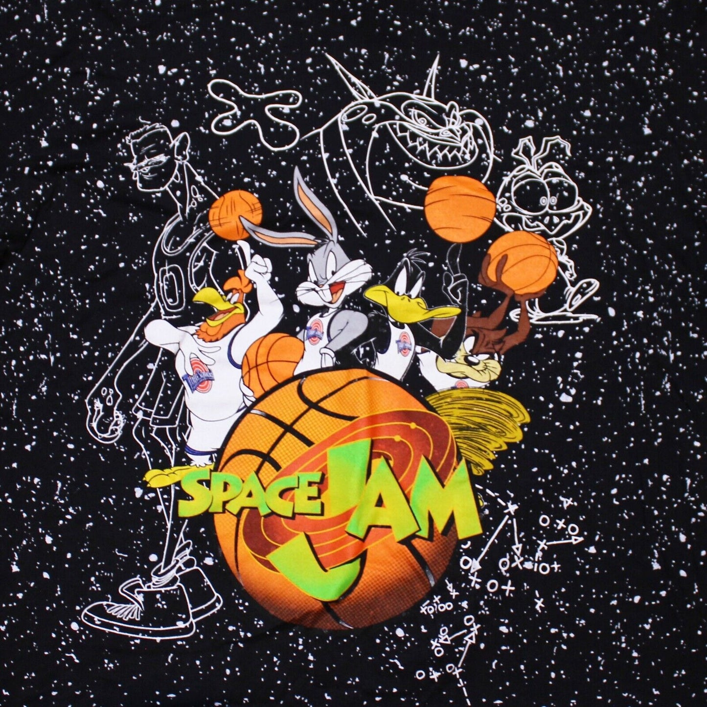 Space Jam Tune Squad All Over Print Looney Tunes Black T-Shirt- Men's Size XL
