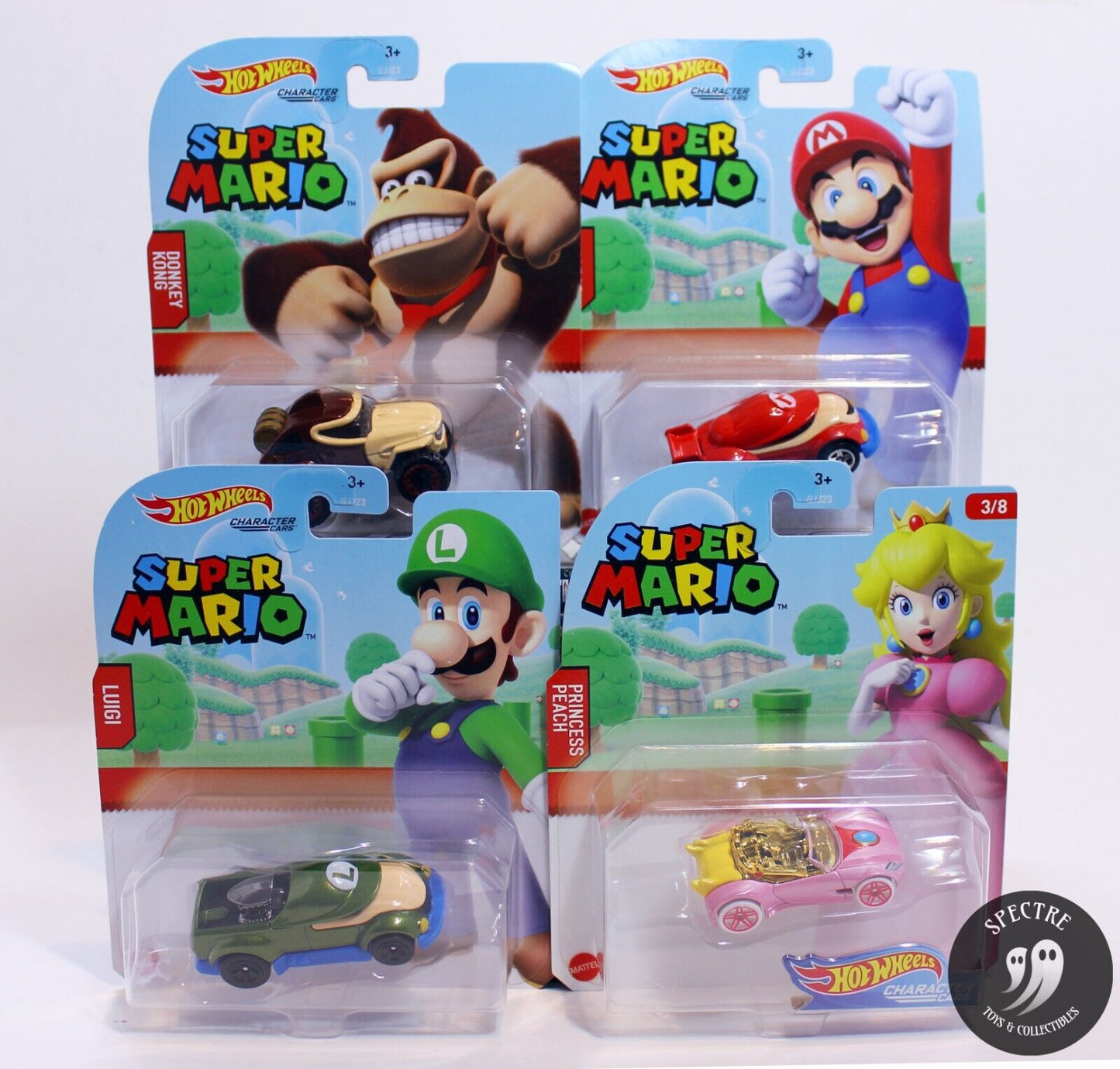 Hot Wheels Super Mario Donkey Kong, Luigi, Mario, Peach Character Cars