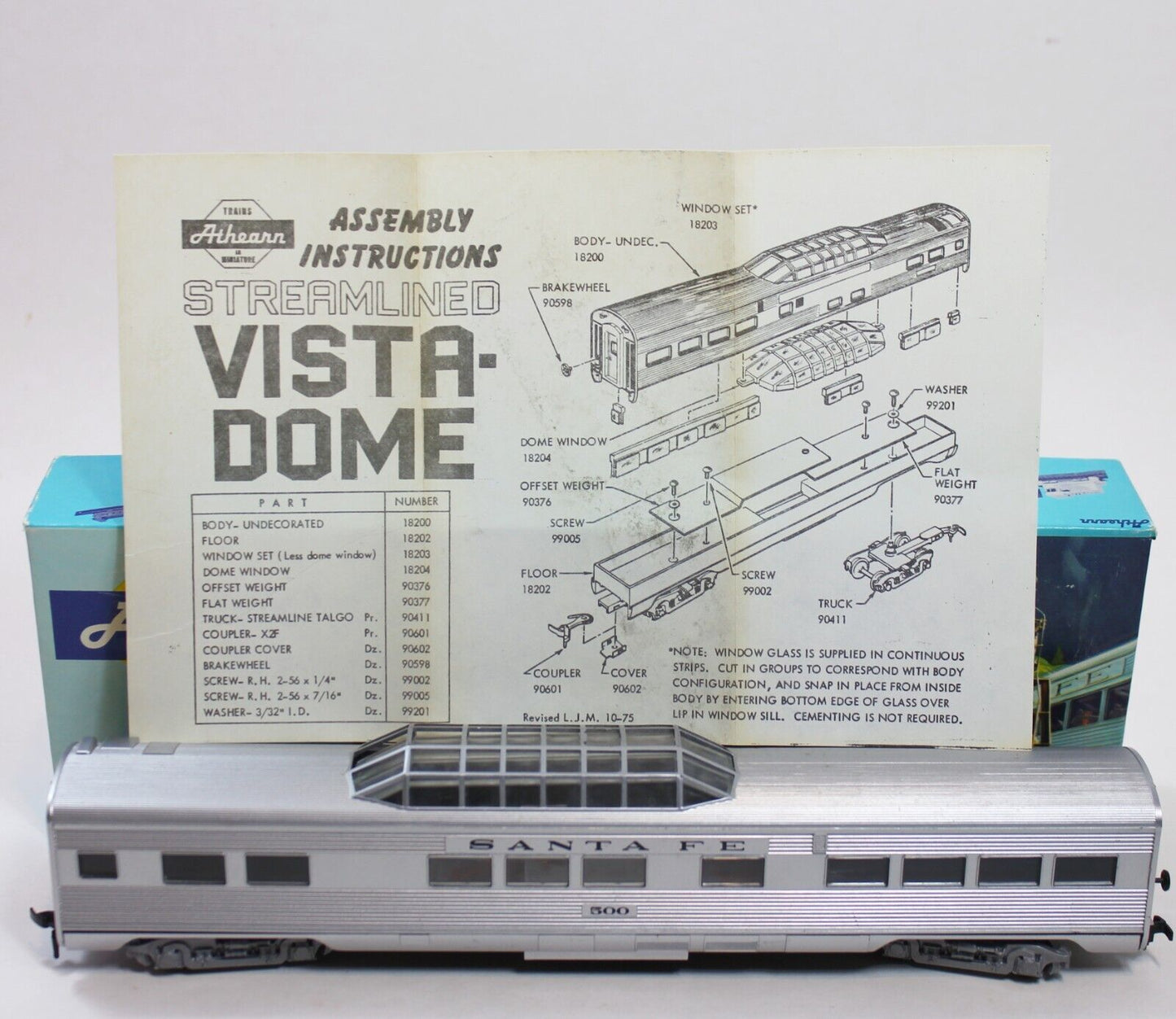 Athearn Train 1821 Santa Fe Streamline Vista Dome #500 HO Scale-Pre built