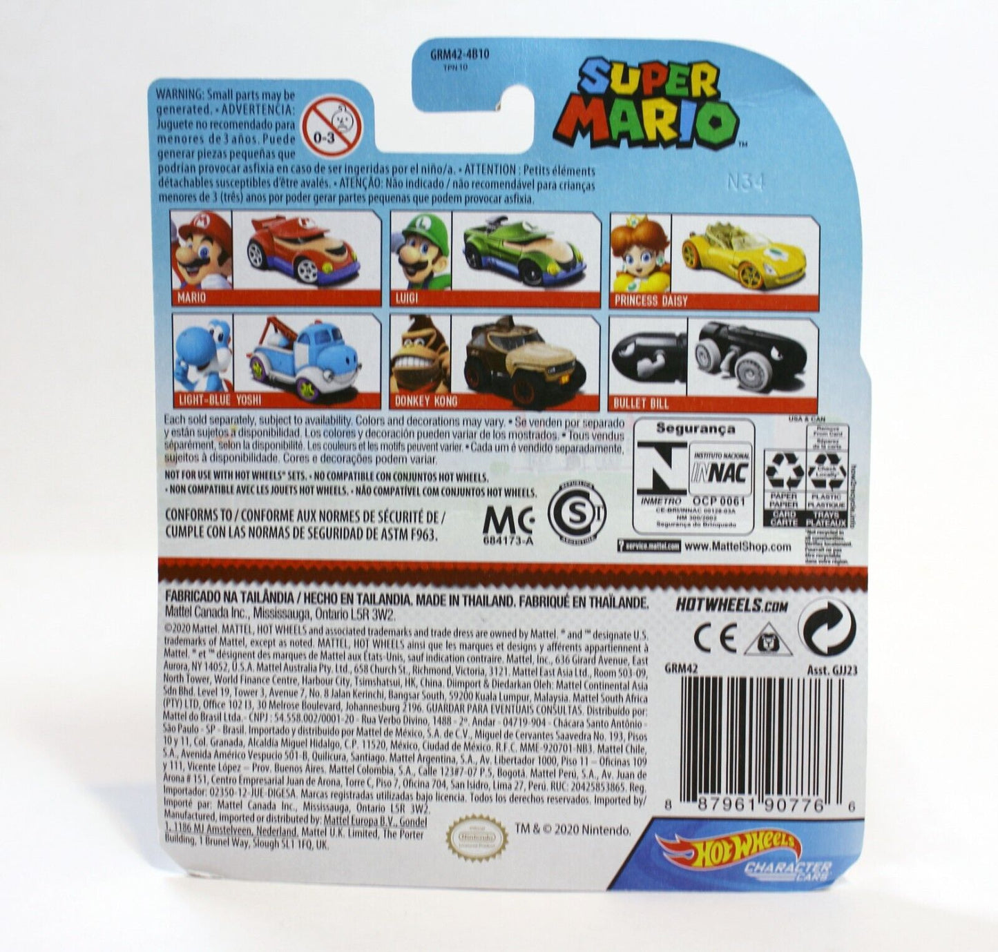 Hot Wheels Super Mario Donkey Kong, Luigi, Mario, Peach Character Cars