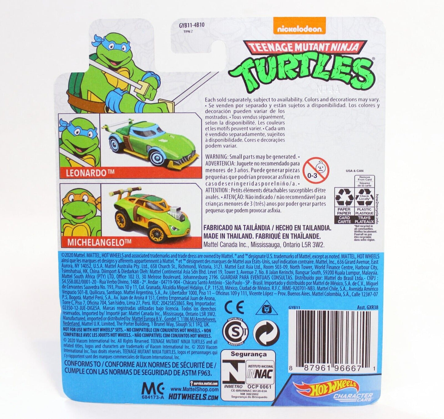 Hot Wheels TMNT Raphael, Leonardo Character Cars - Mattel 2019