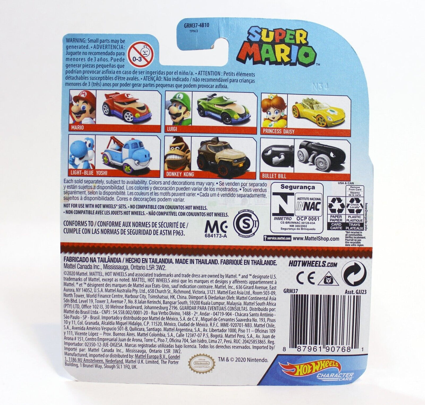 Hot Wheels Super Mario Donkey Kong, Luigi, Mario, Peach Character Cars