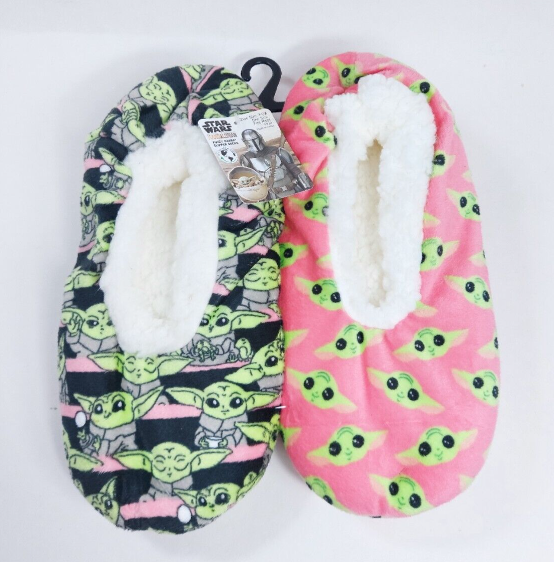 Womens Mandalorian Grogu Baby Yoga 2 Pack Fuzzy Babba Slippers Size 7 - 9.5