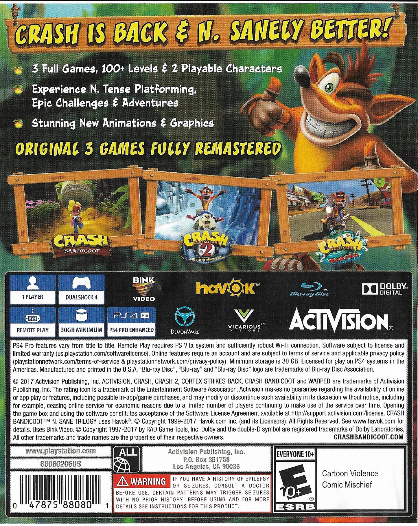 Ps4 Crash Bandicoot N'sane Trilogy