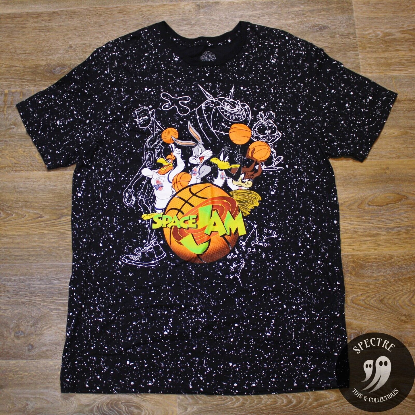 Space Jam Tune Squad All Over Print Looney Tunes Black T-Shirt- Men's Size XL