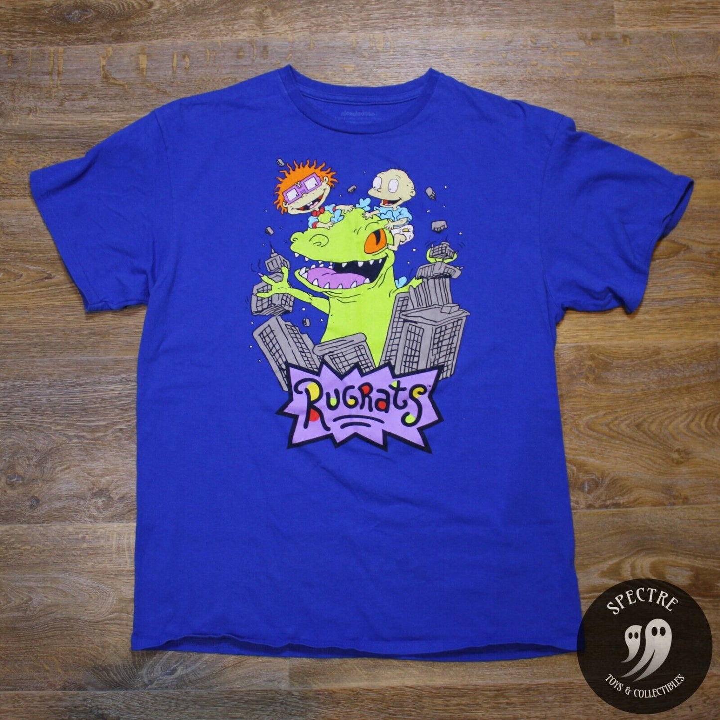 Rugrats Reptar Destroying Buildings T Shirt Nickelodeon Blue- Men's Size Large
