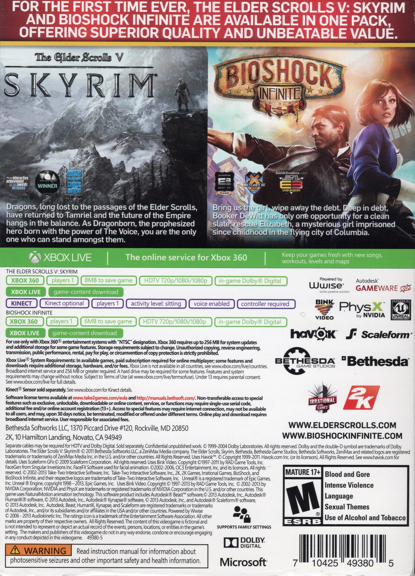 Xbox 360 Skyrim & Bioshock Infinite 2 Game Pack