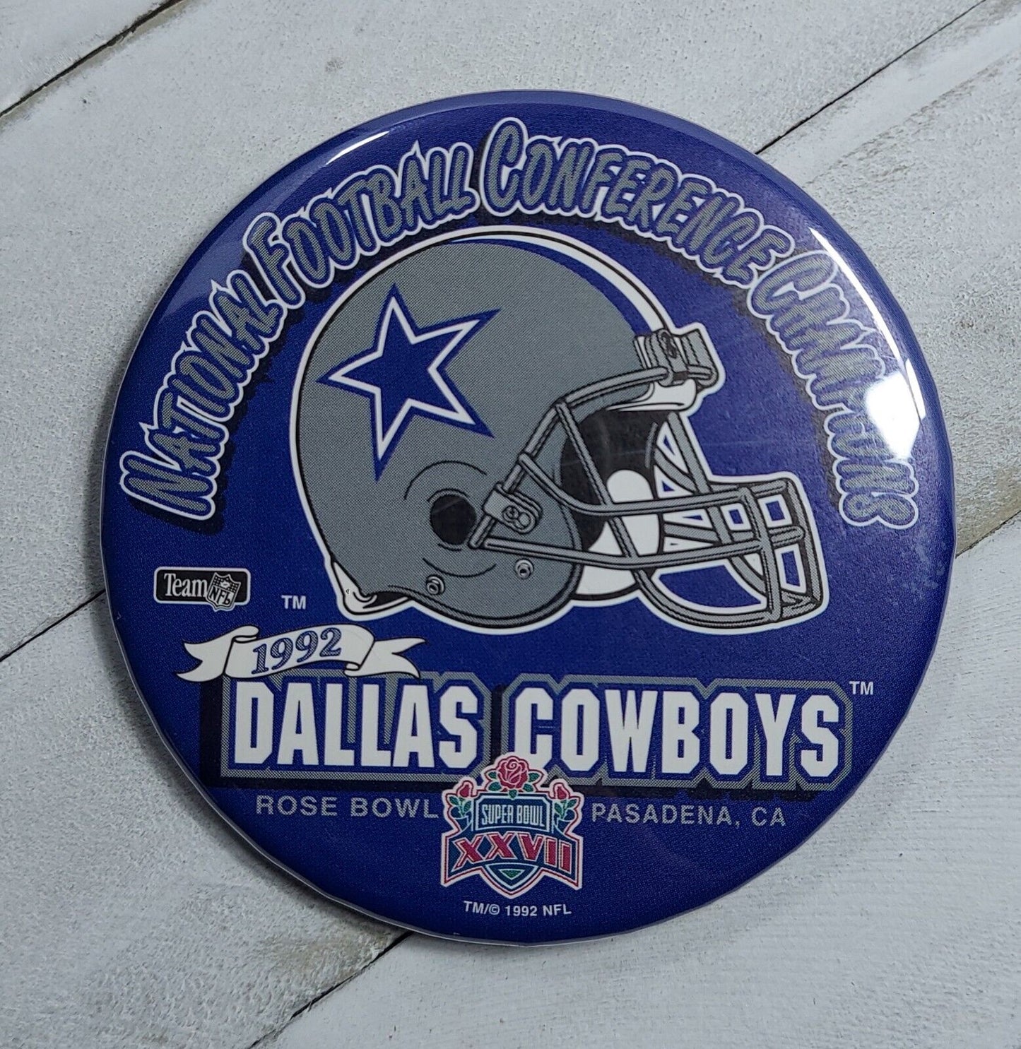 1992 Dallas Cowboys NFC Champions Super Bowl XXVII 3-1/2" Button Pin